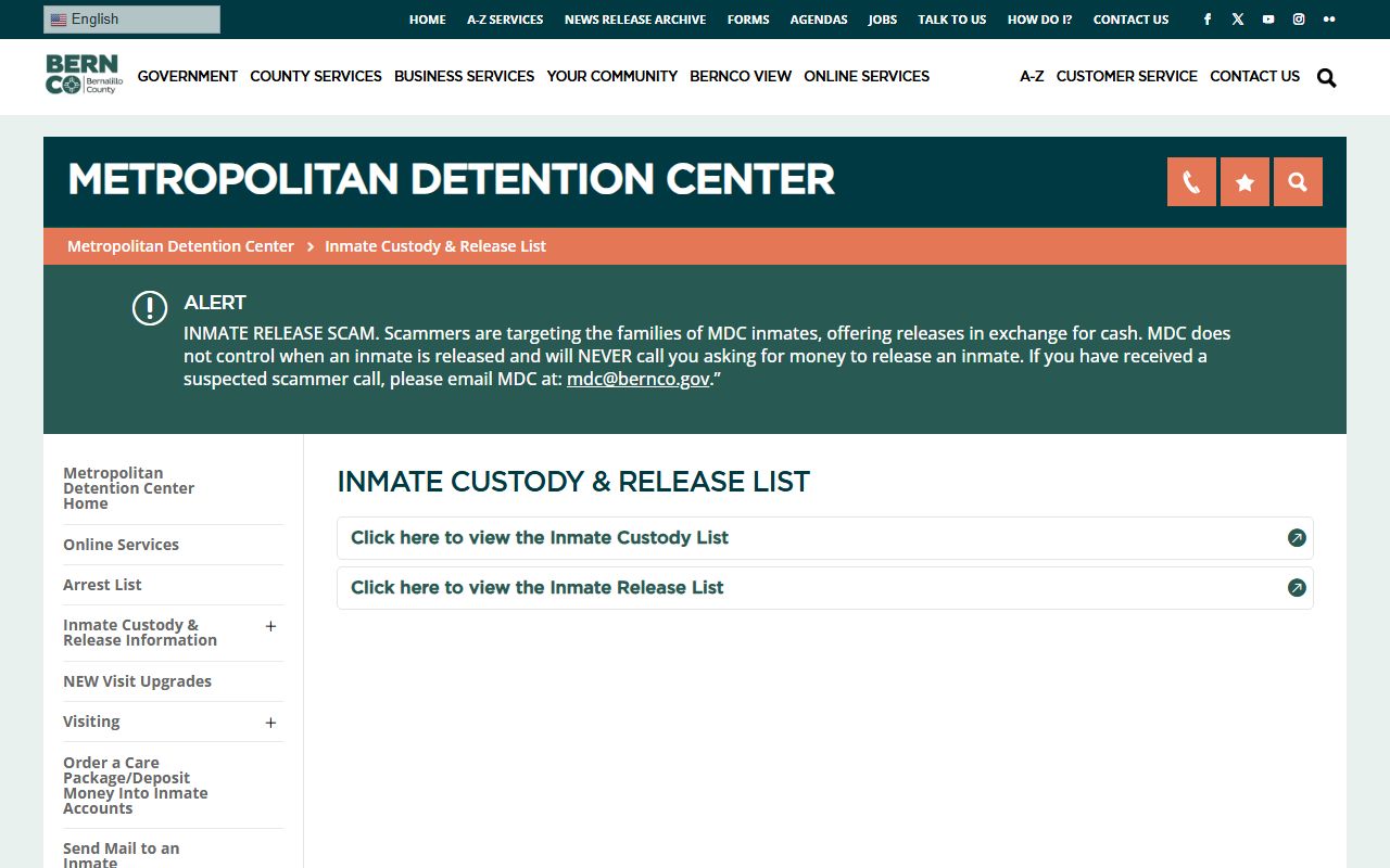 Bernalillo County arrest records and court charges MDC custody release overview