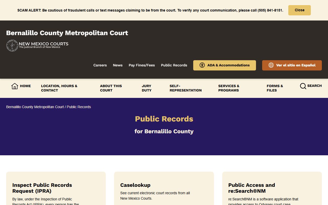 Bernalillo County court records Metropolitan Court public records page