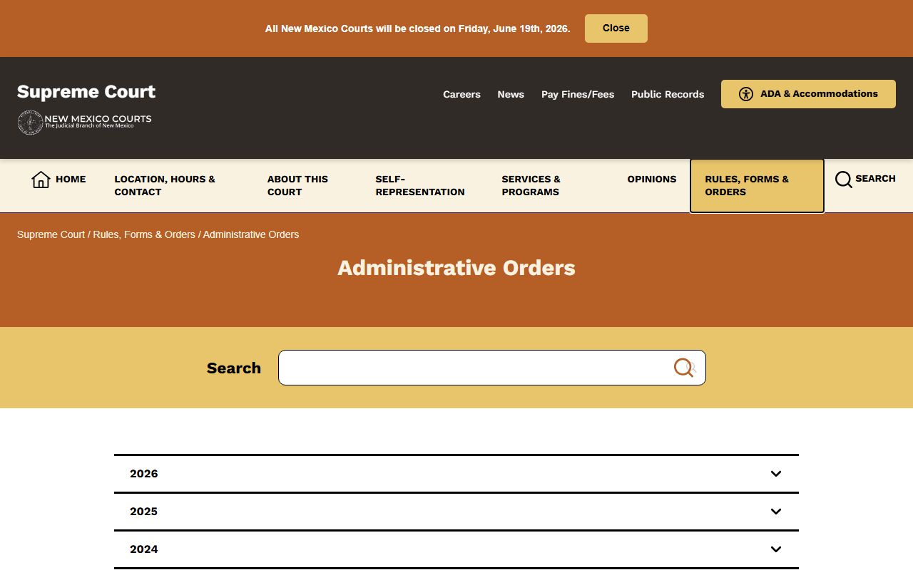 Bernalillo County court records Supreme Court administrative orders access policy