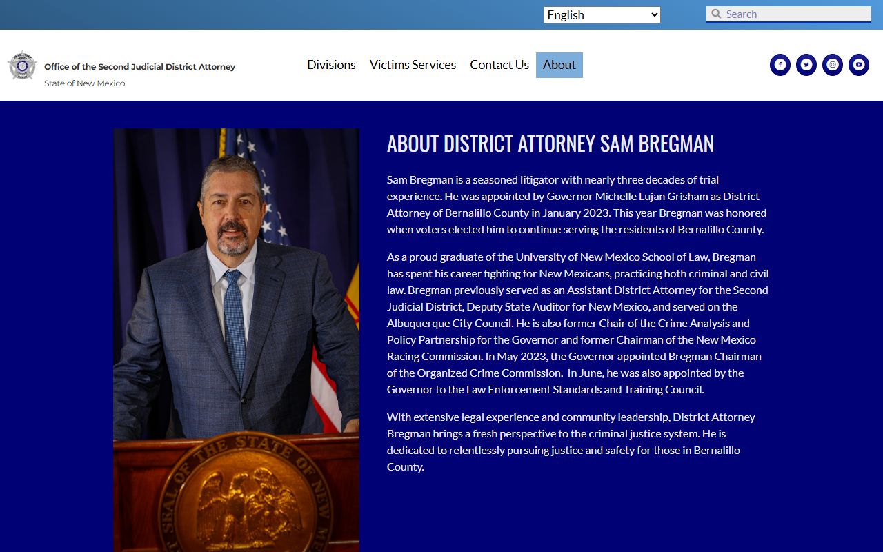 Bernalillo County criminal court records District Attorney biography contact block