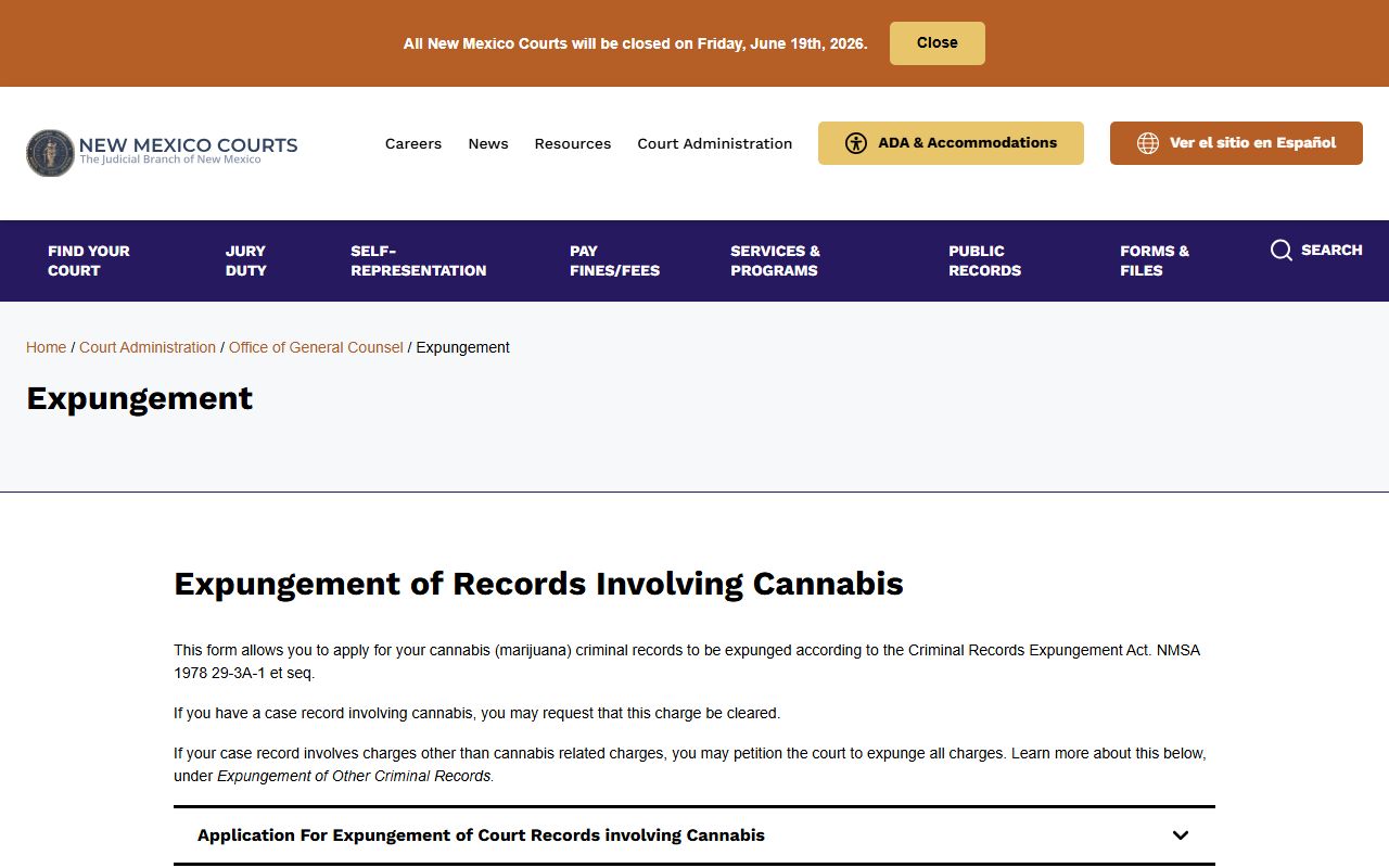 Bernalillo County criminal court records New Mexico Courts expungement information