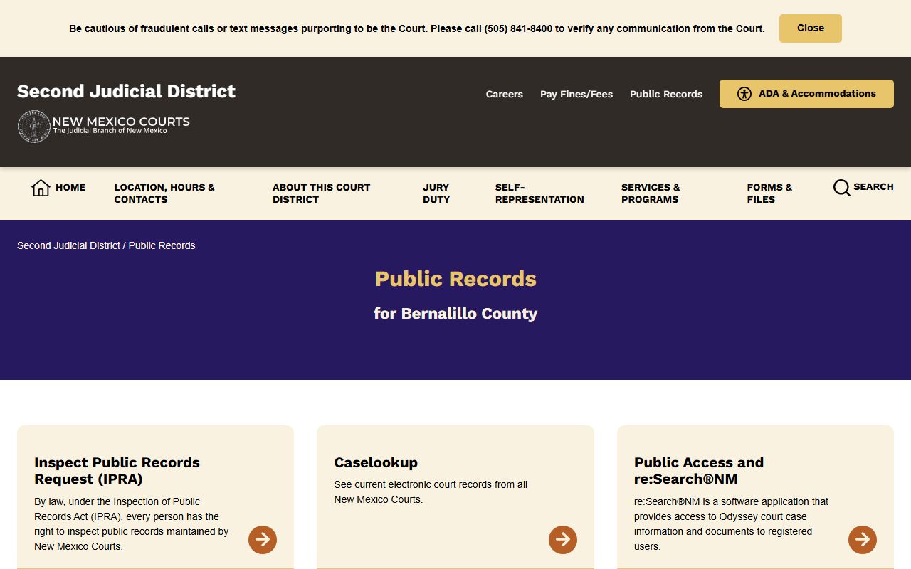 Bernalillo County court records public records page