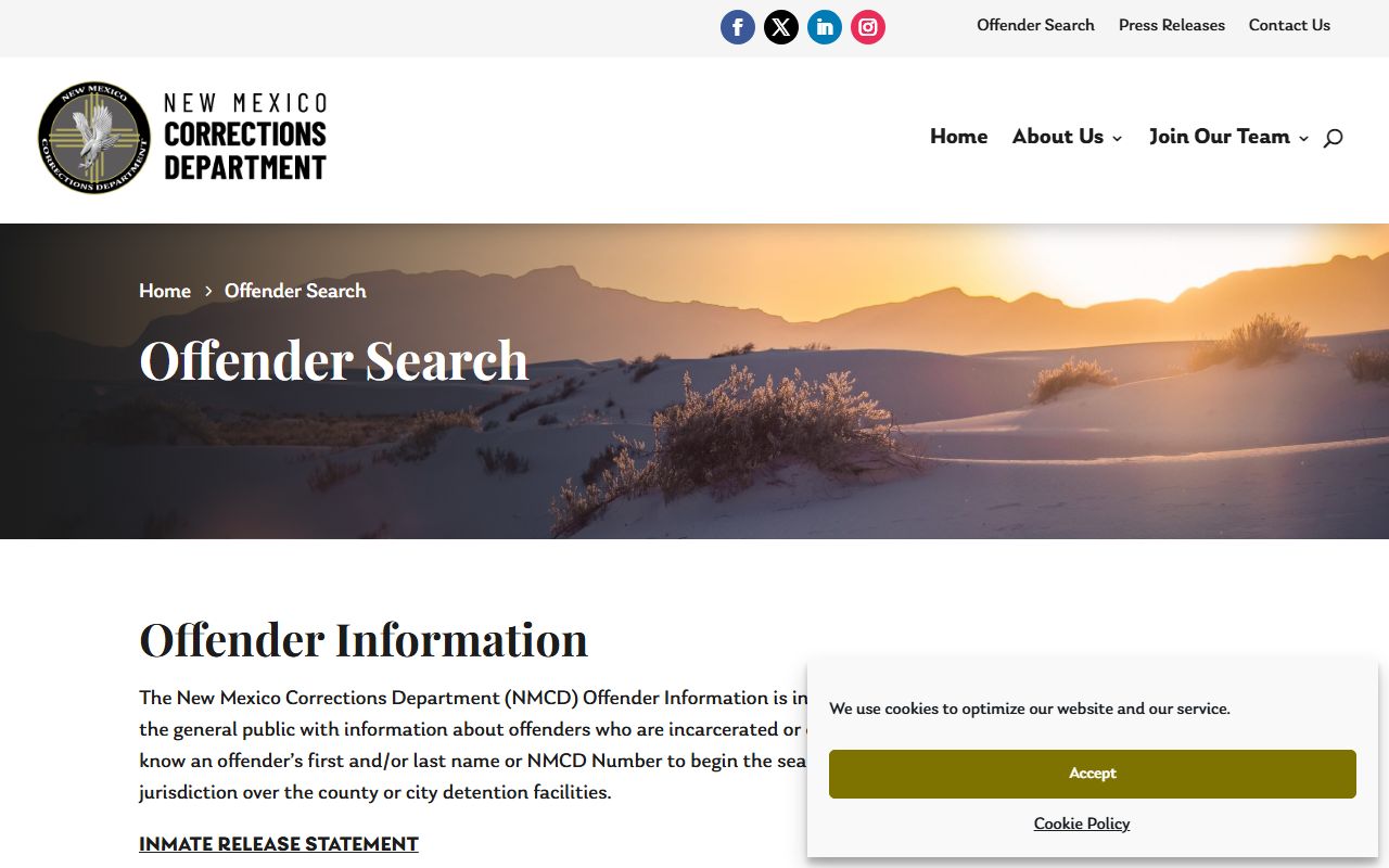 Bernalillo County inmate records NMCD offender search page