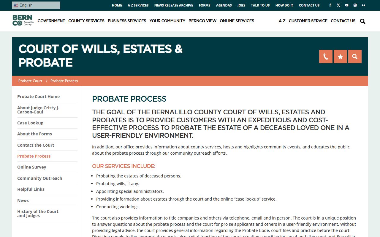 Bernalillo County probate records process page