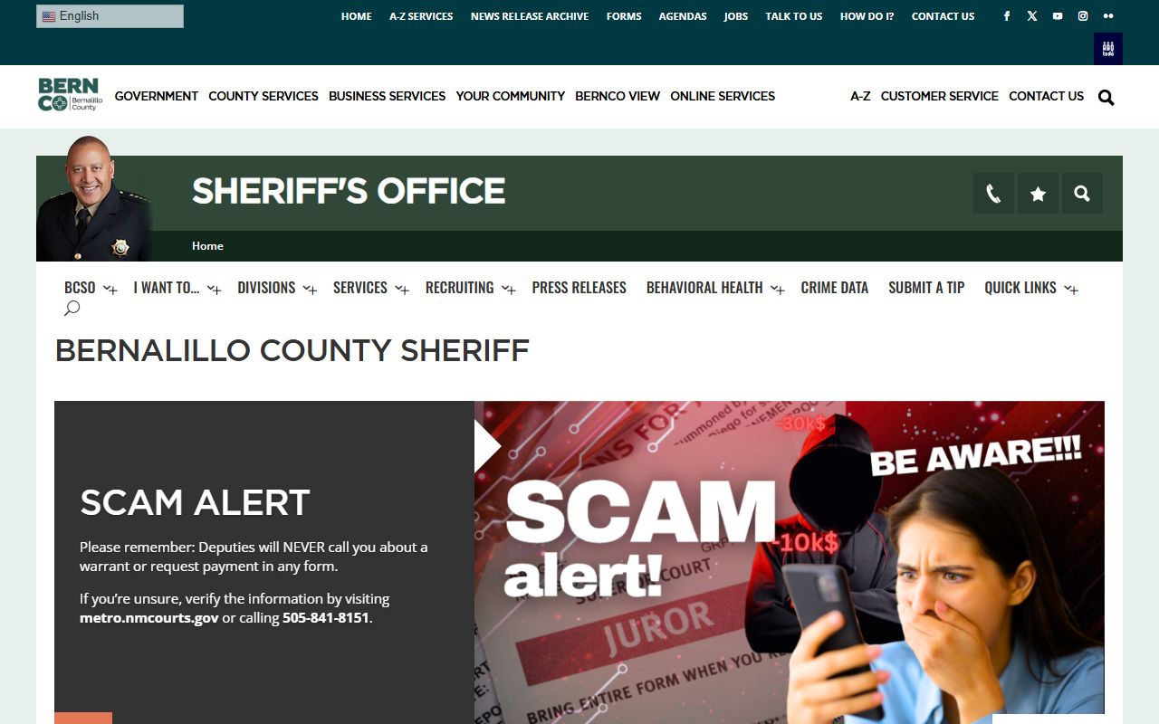 Bernalillo County warrant records Sheriff's Office home page