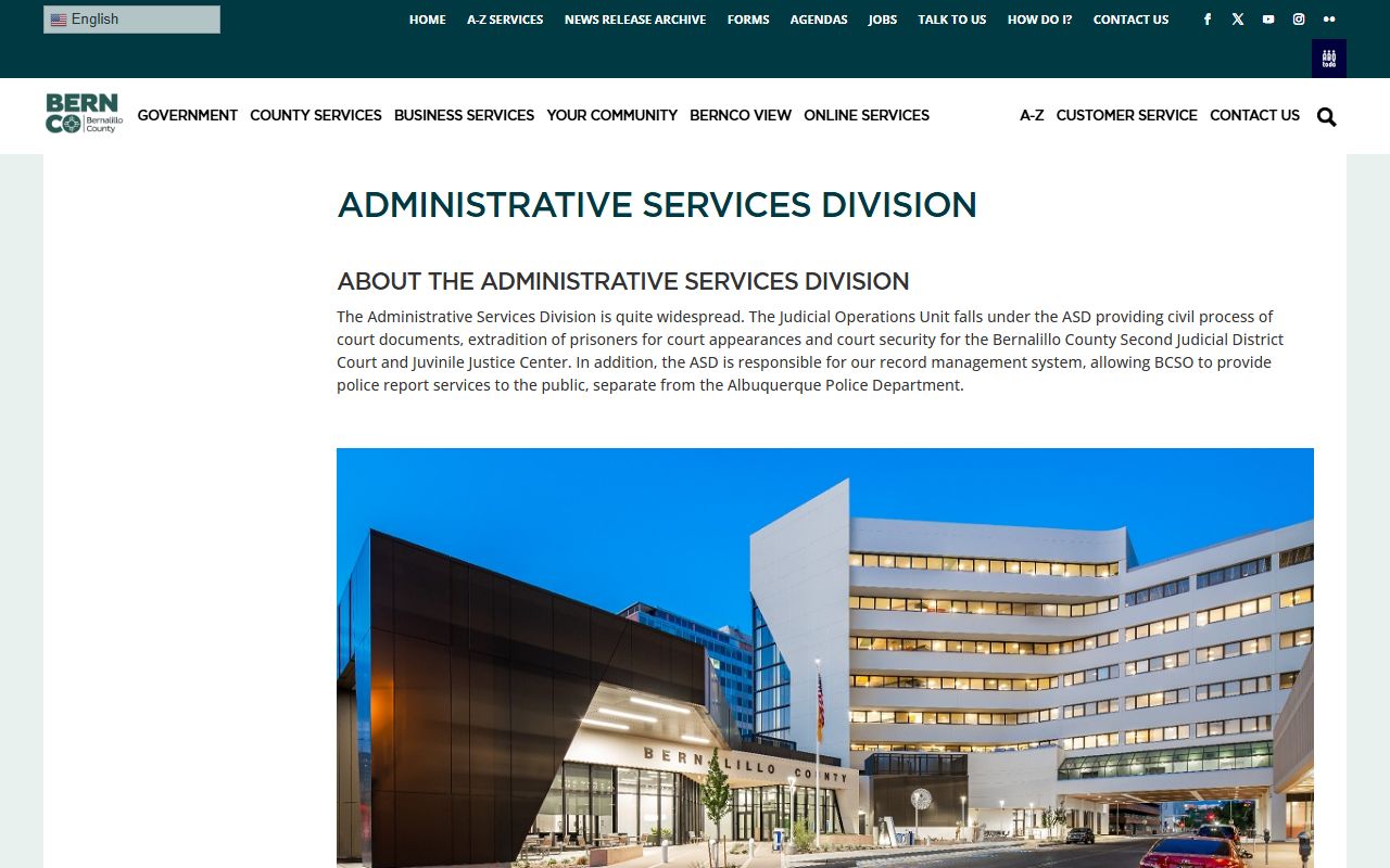 Bernalillo County warrant records Sheriff's administrative services page