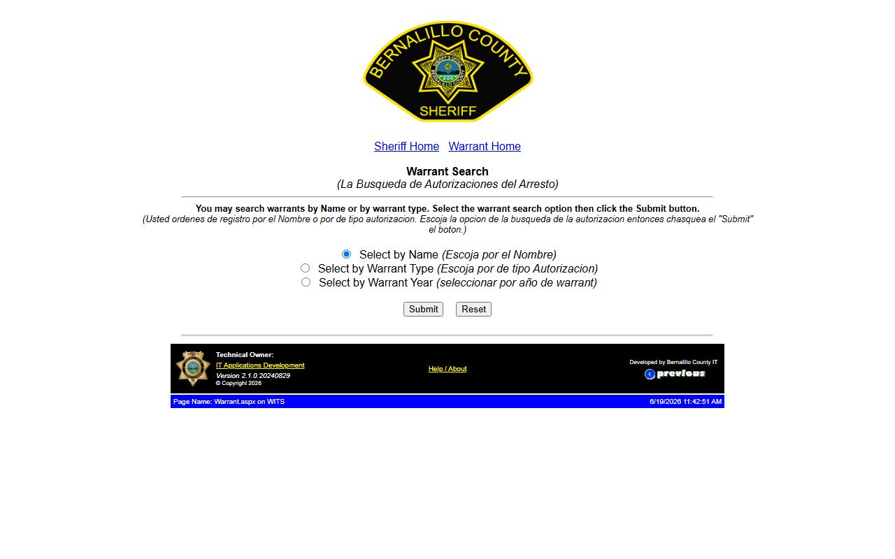 Bernalillo County warrant records BCSO WITS search portal
